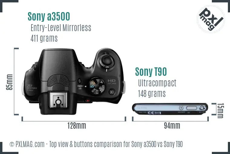 Sony a3500 vs Sony T90 top view buttons comparison