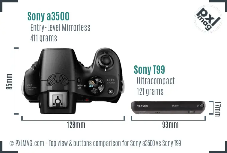 Sony a3500 vs Sony T99 top view buttons comparison Sony a3500 vs Sony T99 top view buttons comparison
