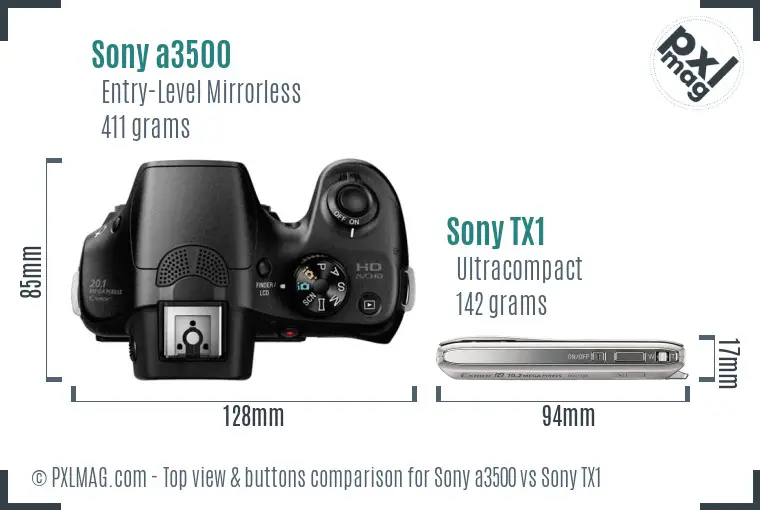 Sony a3500 vs Sony TX1 top view buttons comparison