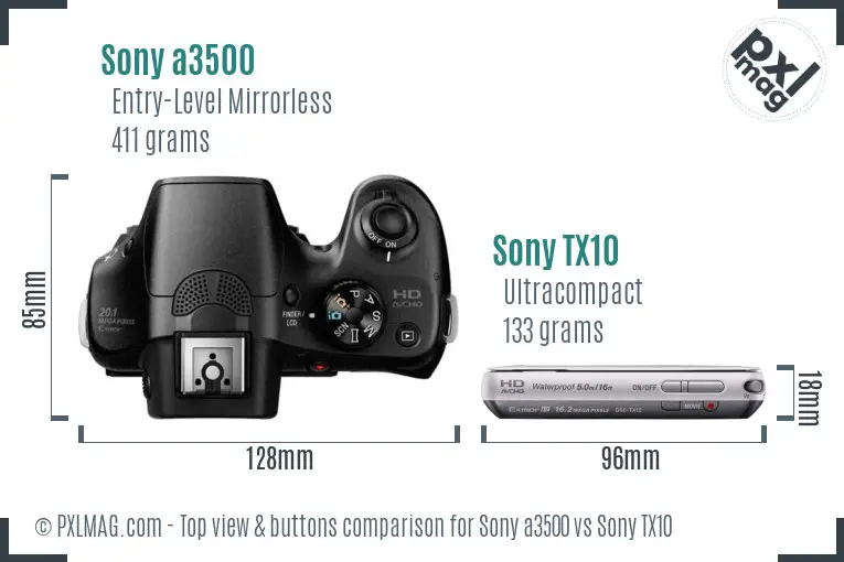 Sony a3500 vs Sony TX10 top view buttons comparison