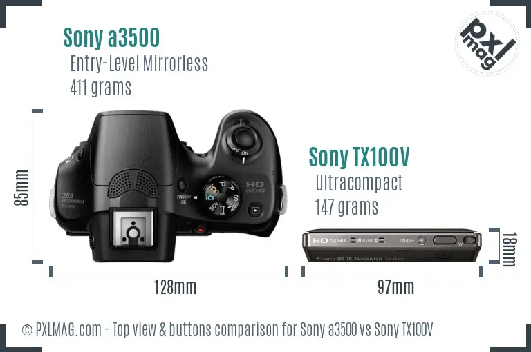 Sony a3500 vs Sony TX100V top view buttons comparison