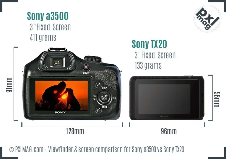 Sony a3500 vs Sony TX20 Screen and Viewfinder comparison