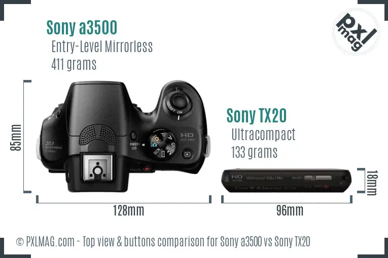Sony a3500 vs Sony TX20 top view buttons comparison