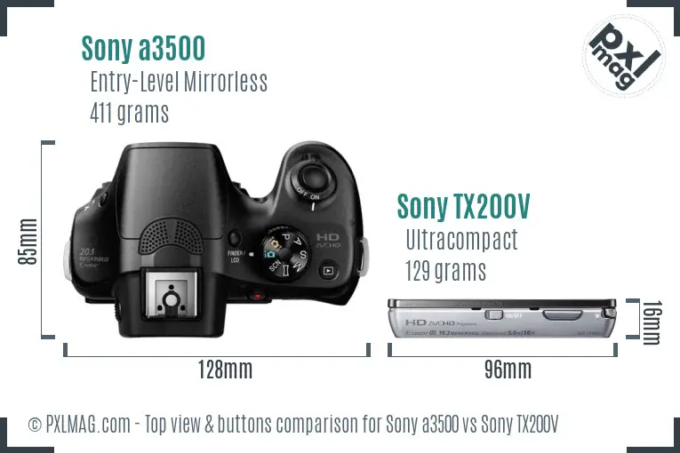 Sony a3500 vs Sony TX200V top view buttons comparison