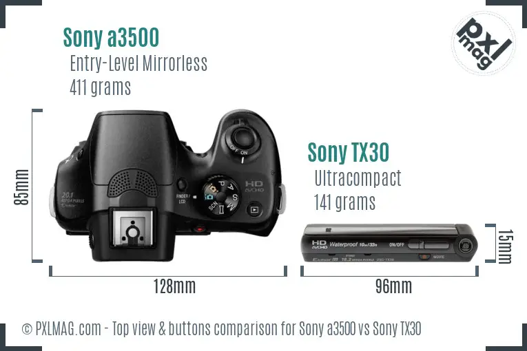 Sony a3500 vs Sony TX30 top view buttons comparison