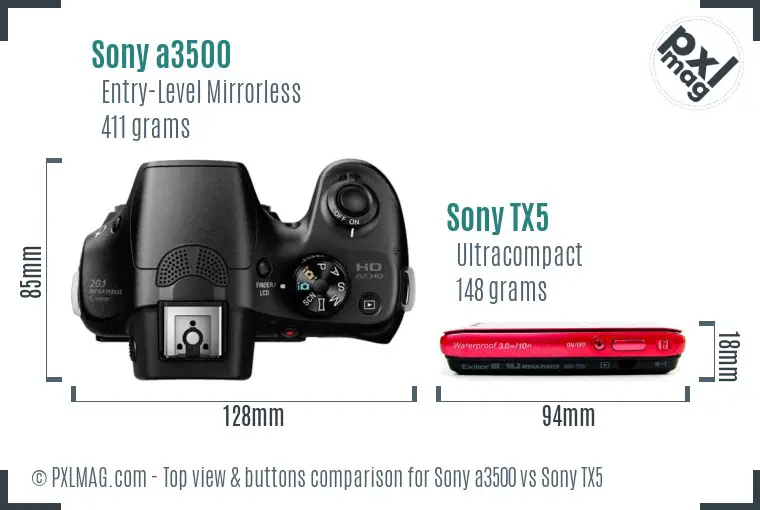 Sony a3500 vs Sony TX5 top view buttons comparison