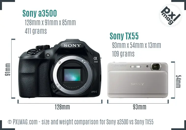 Sony a3500 vs Sony TX55 size comparison