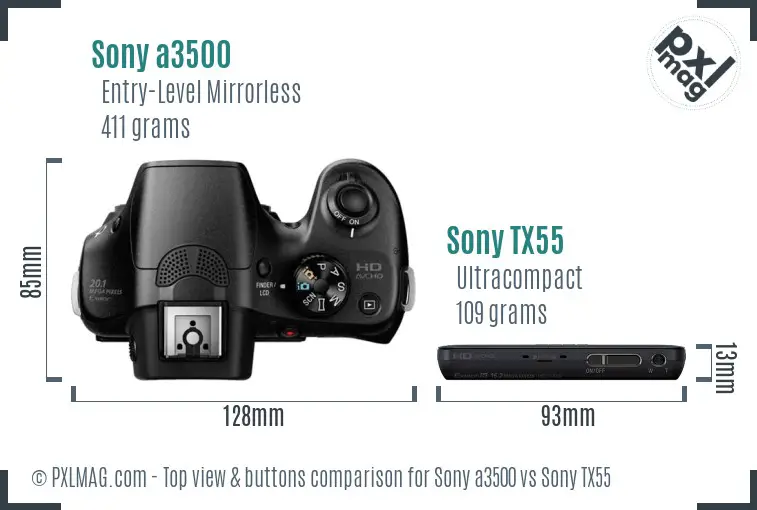 Sony a3500 vs Sony TX55 top view buttons comparison