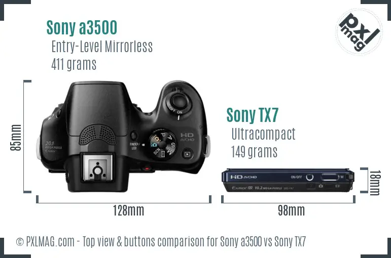 Sony a3500 vs Sony TX7 top view buttons comparison