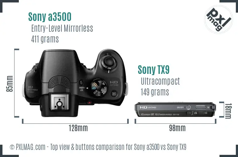 Sony a3500 vs Sony TX9 top view buttons comparison