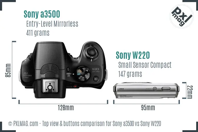 Sony a3500 vs Sony W220 top view buttons comparison