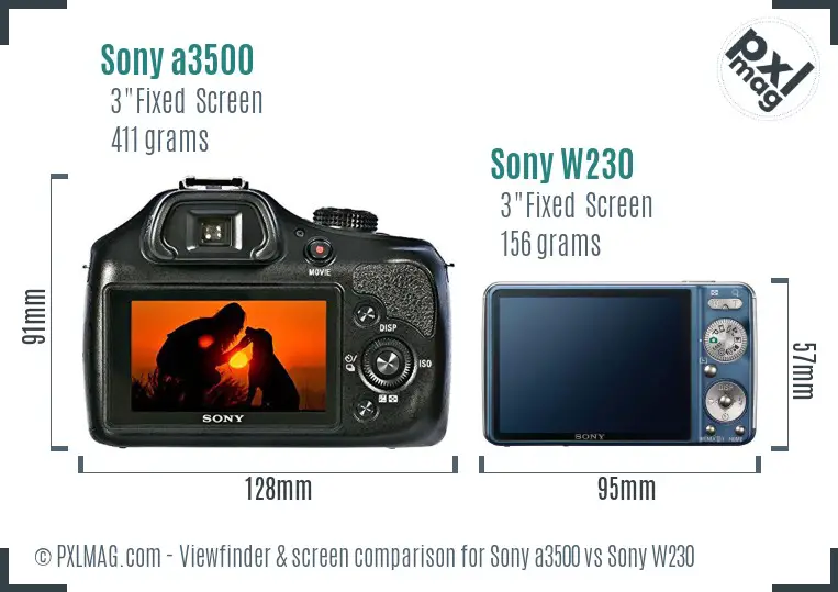 Sony a3500 vs Sony W230 Screen and Viewfinder comparison
