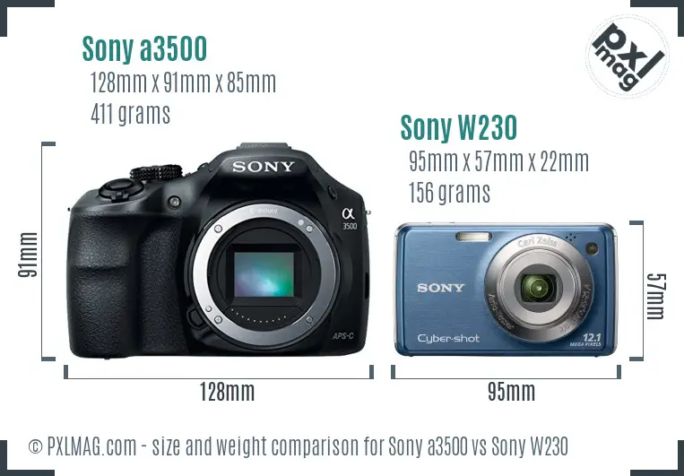 Sony a3500 vs Sony W230 size comparison
