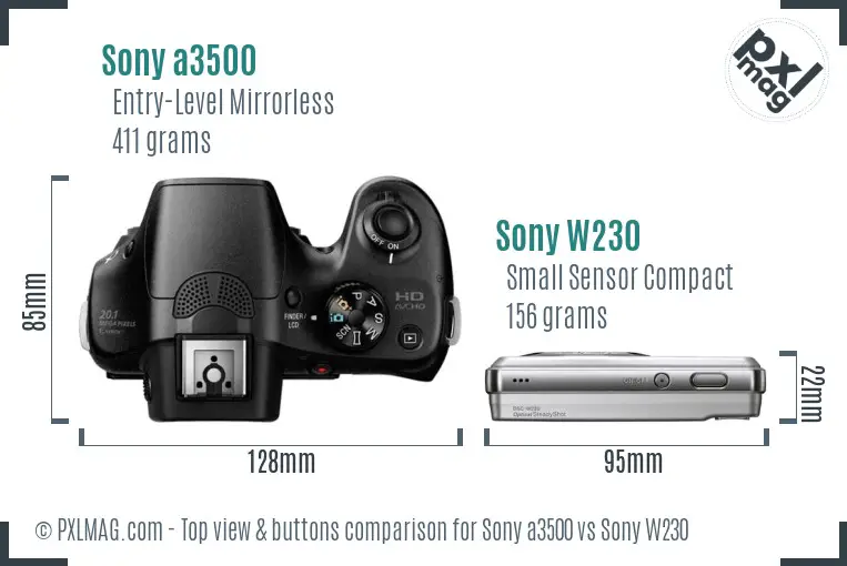 Sony a3500 vs Sony W230 top view buttons comparison