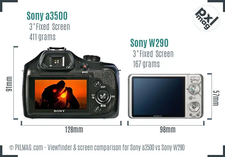 Sony a3500 vs Sony W290 Screen and Viewfinder comparison Sony a3500 vs Sony W290 Screen and Viewfinder comparison