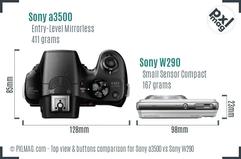 Sony a3500 vs Sony W290 top view buttons comparison Sony a3500 vs Sony W290 top view buttons comparison