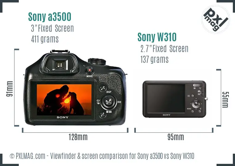 Sony a3500 vs Sony W310 Screen and Viewfinder comparison