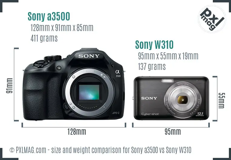 Sony a3500 vs Sony W310 size comparison