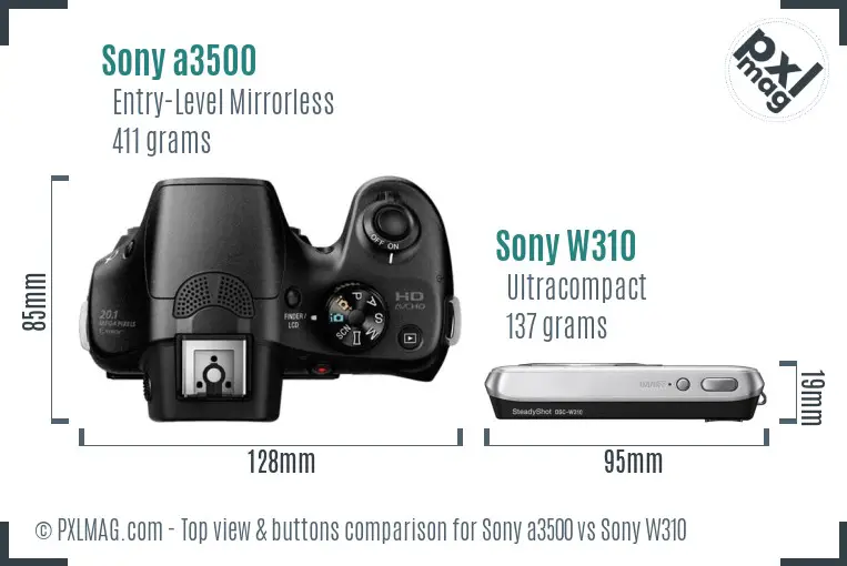 Sony a3500 vs Sony W310 top view buttons comparison