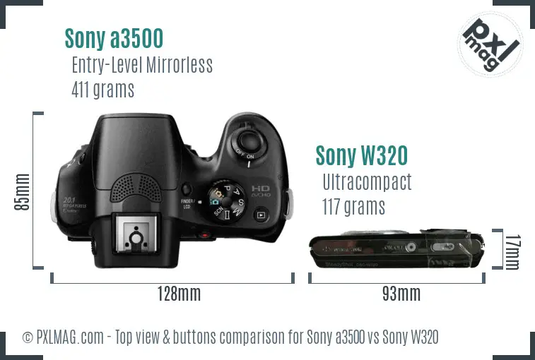 Sony a3500 vs Sony W320 top view buttons comparison