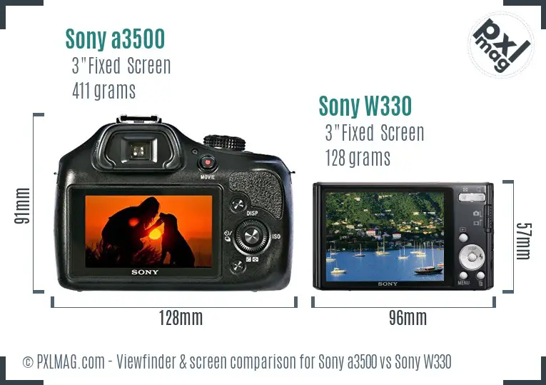 Sony a3500 vs Sony W330 Screen and Viewfinder comparison