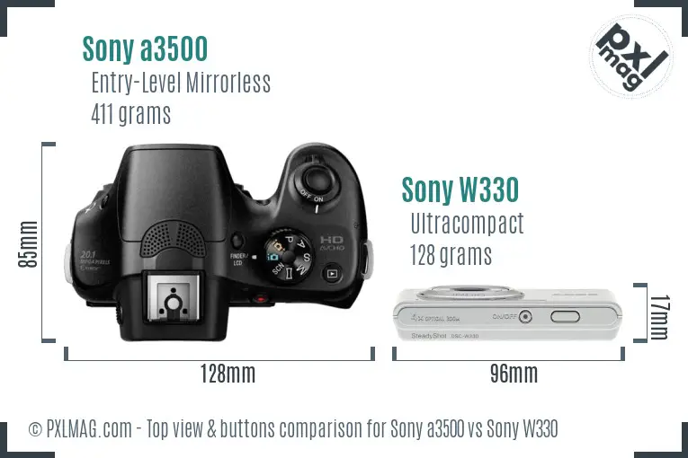 Sony a3500 vs Sony W330 top view buttons comparison