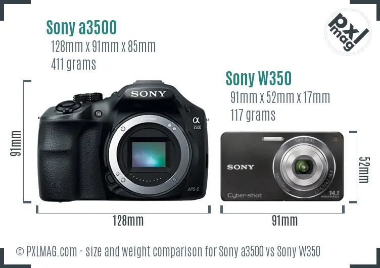 Sony a3500 vs Sony W350 size comparison