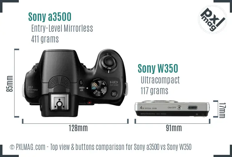 Sony a3500 vs Sony W350 top view buttons comparison