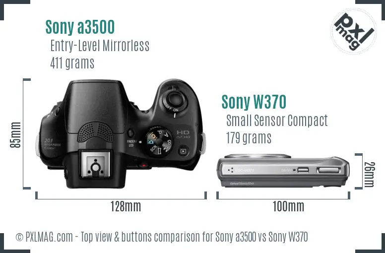 Sony a3500 vs Sony W370 top view buttons comparison