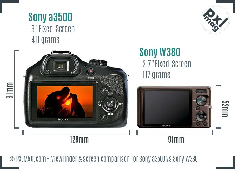 Sony a3500 vs Sony W380 Screen and Viewfinder comparison