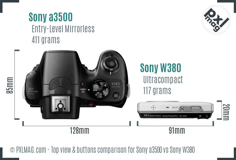 Sony a3500 vs Sony W380 top view buttons comparison