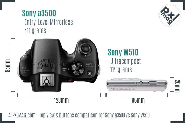 Sony a3500 vs Sony W510 top view buttons comparison