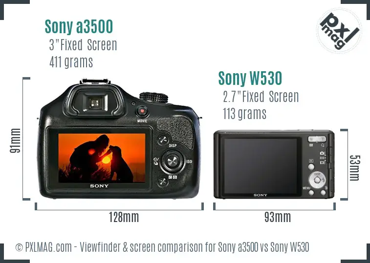 Sony a3500 vs Sony W530 Screen and Viewfinder comparison