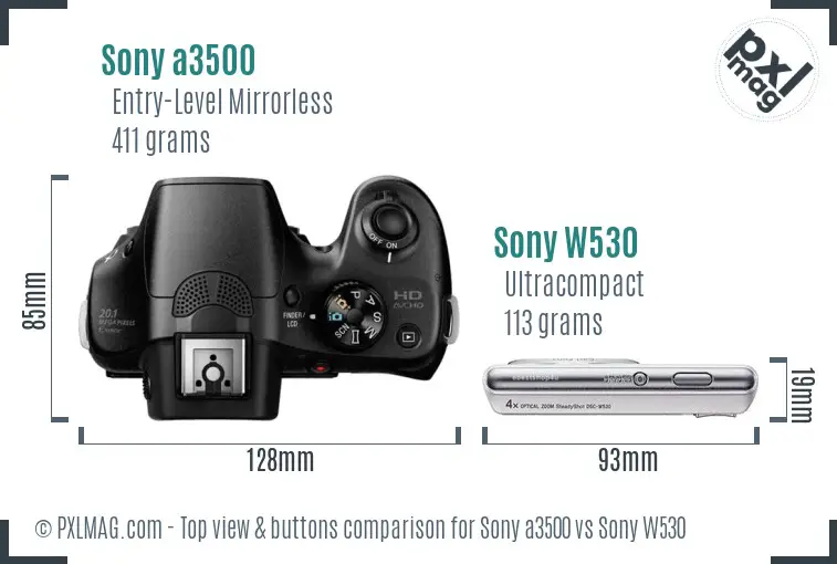Sony a3500 vs Sony W530 top view buttons comparison