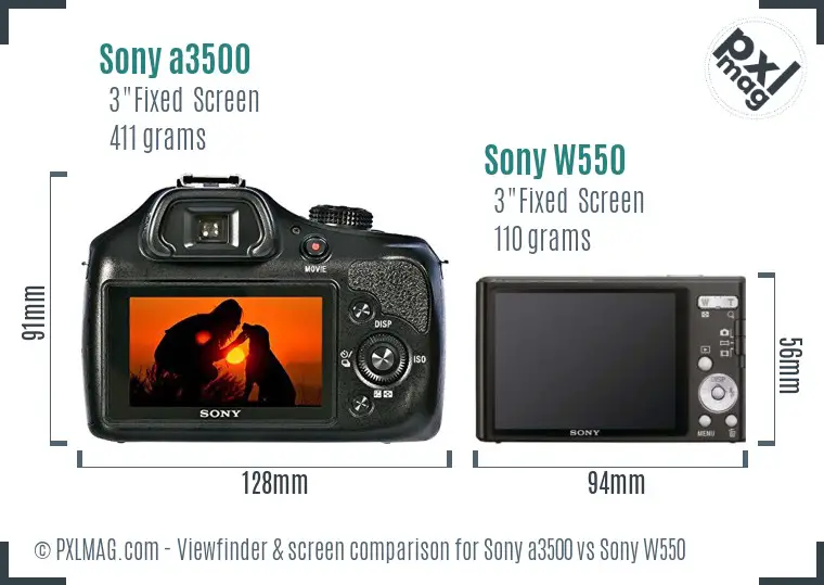 Sony a3500 vs Sony W550 Screen and Viewfinder comparison