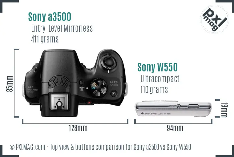 Sony a3500 vs Sony W550 top view buttons comparison