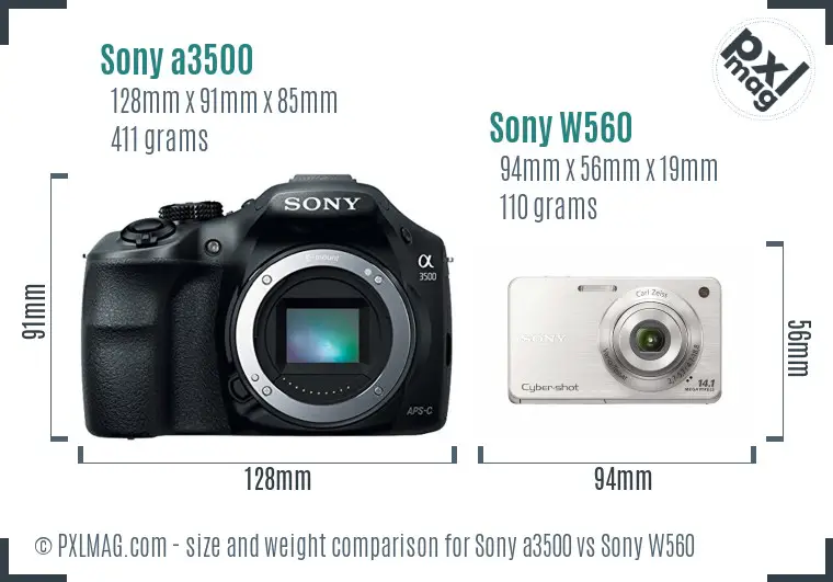 Sony a3500 vs Sony W560 size comparison