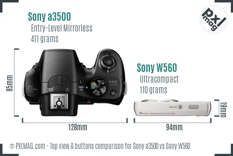 Sony a3500 vs Sony W560 top view buttons comparison