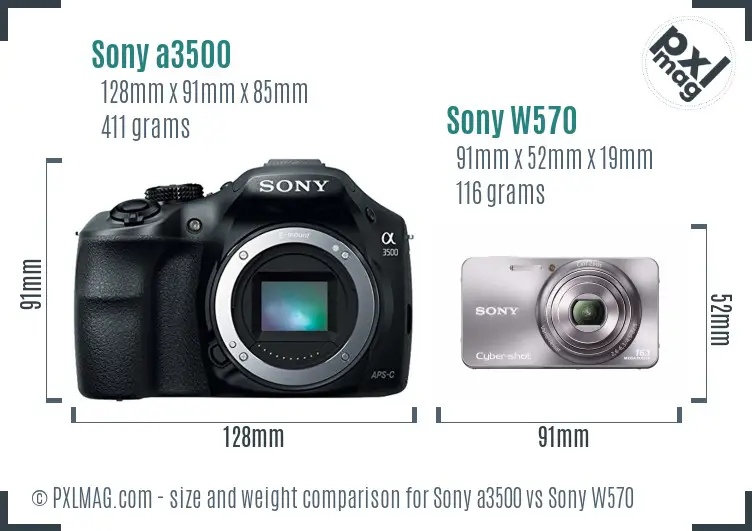 Sony a3500 vs Sony W570 size comparison