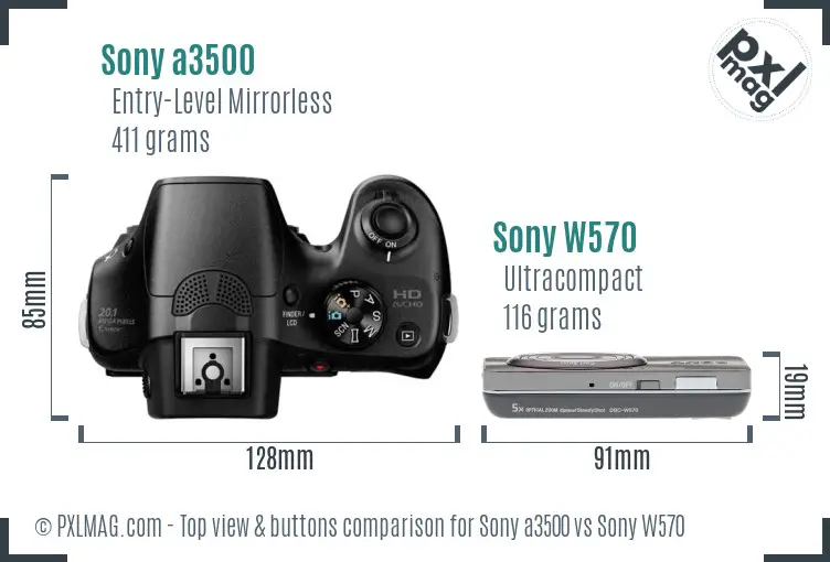 Sony a3500 vs Sony W570 top view buttons comparison