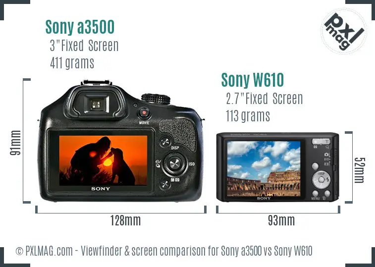 Sony a3500 vs Sony W610 Screen and Viewfinder comparison