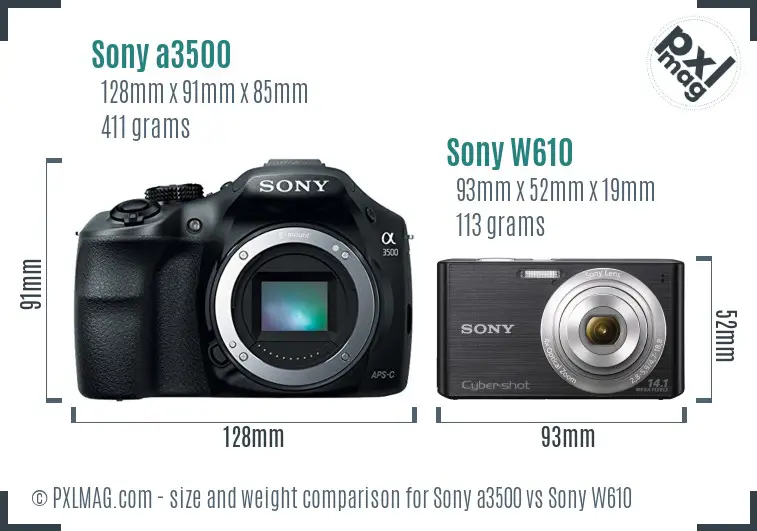Sony a3500 vs Sony W610 size comparison