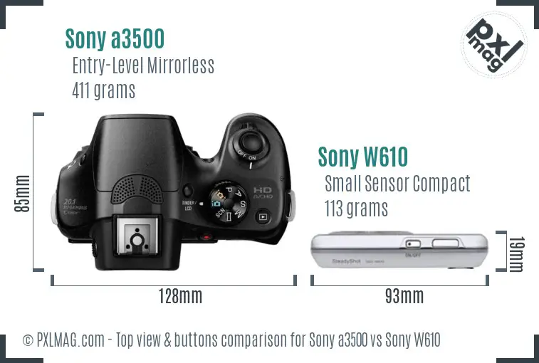 Sony a3500 vs Sony W610 top view buttons comparison
