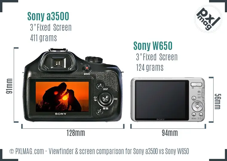 Sony a3500 vs Sony W650 Screen and Viewfinder comparison