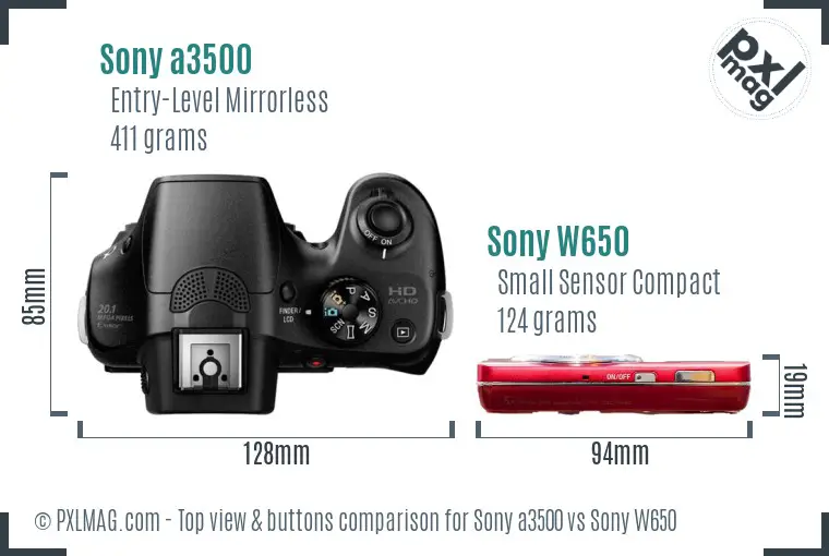 Sony a3500 vs Sony W650 top view buttons comparison