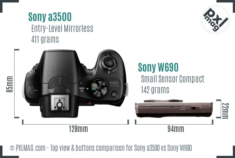 Sony a3500 vs Sony W690 top view buttons comparison