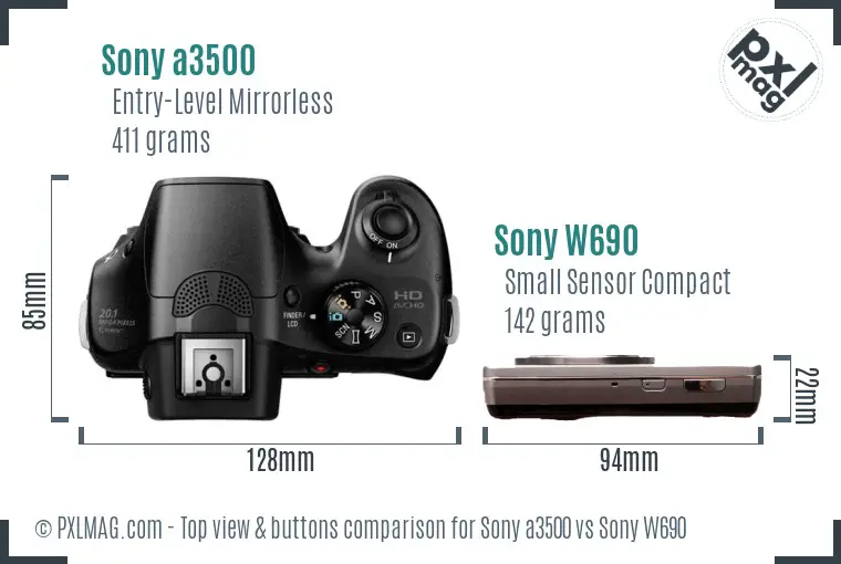 Sony a3500 vs Sony W690 top view buttons comparison Sony a3500 vs Sony W690 top view buttons comparison