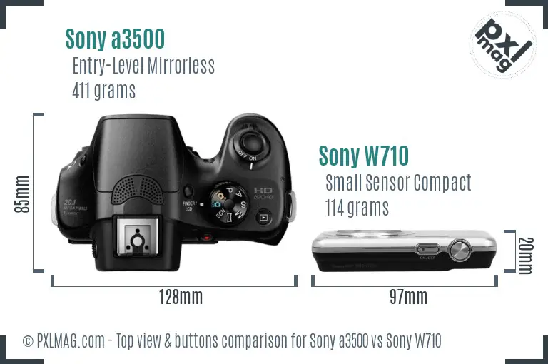 Sony a3500 vs Sony W710 top view buttons comparison