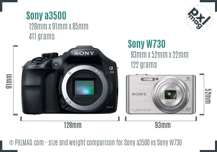 Sony a3500 vs Sony W730 size comparison