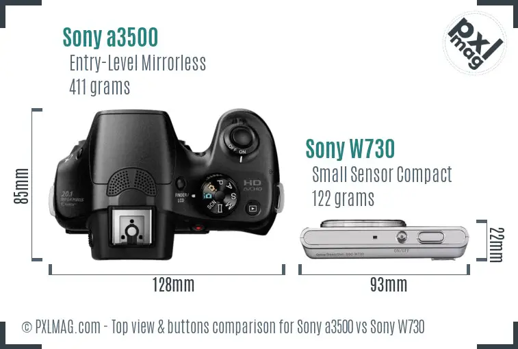 Sony a3500 vs Sony W730 top view buttons comparison
